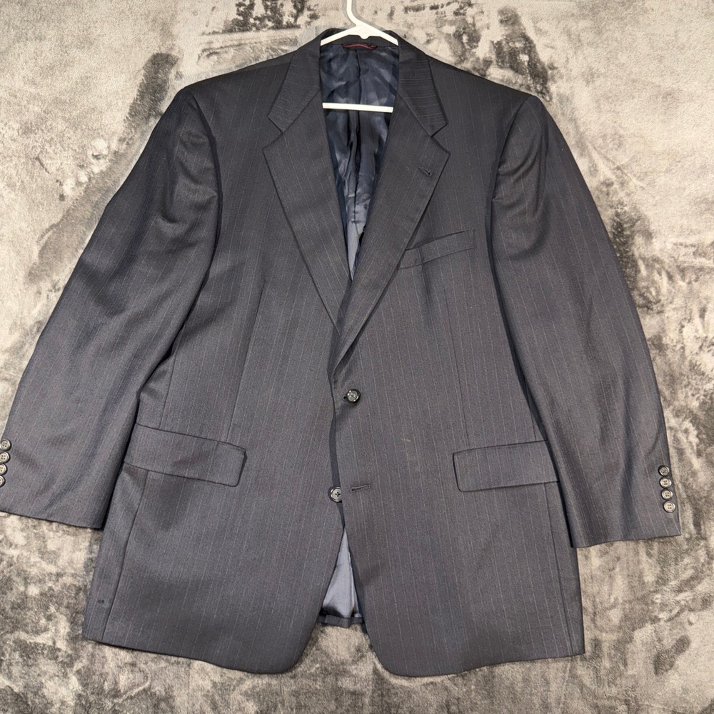Vintage UNITE Union Made USA Pinstripe Pure New Wool Blazer Grey Blue 46R